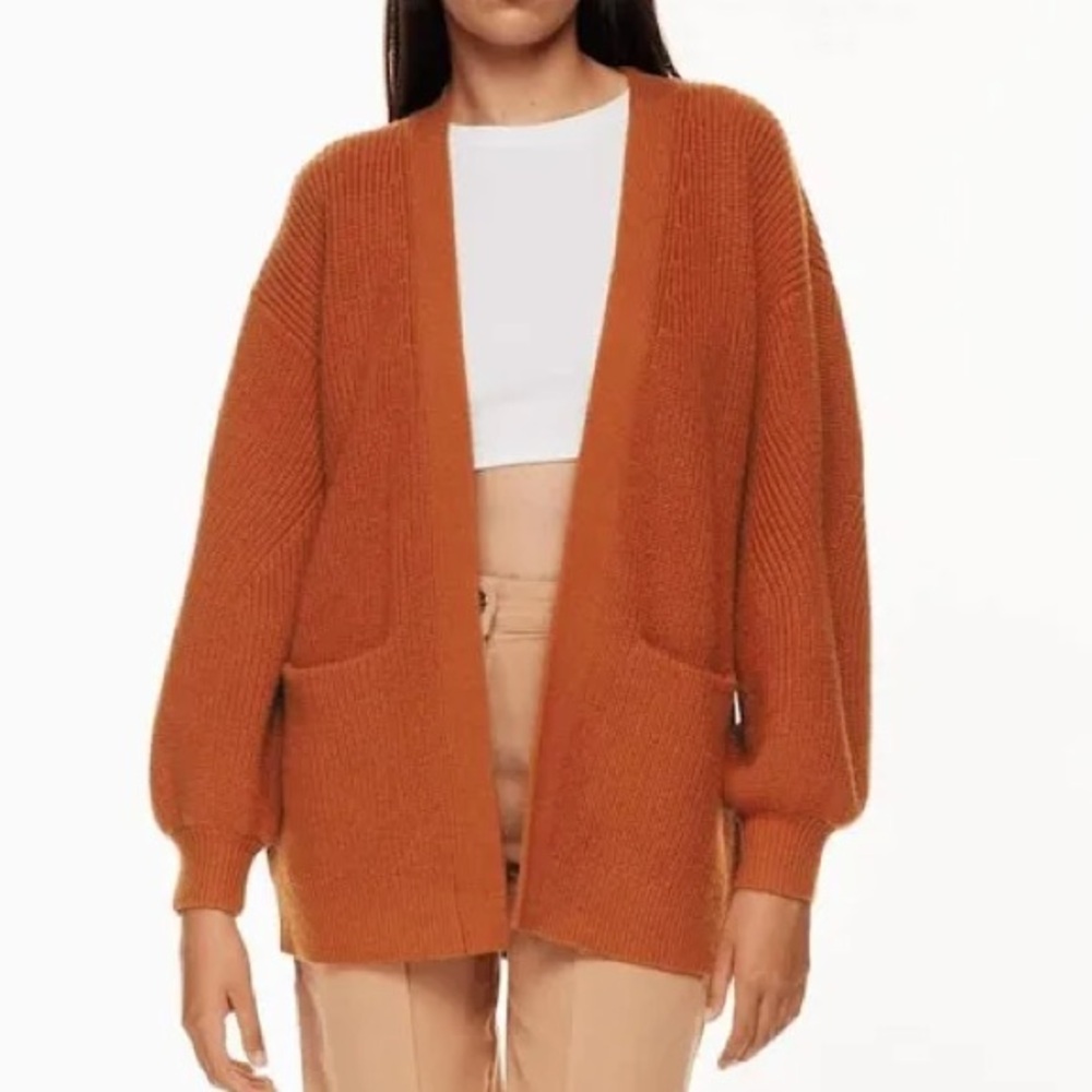 Wilfred Free Unwind Burnt‎ Orange 100% Merino Wool Knit Open Front Cardigan